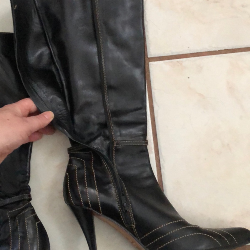 Charles David Black Leather High-Heel Knee Boots - Picture 7 of 8